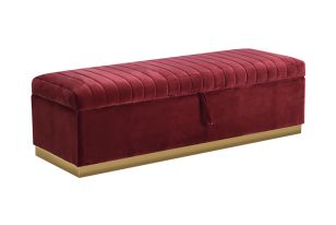 Divani Casa Reyes Modern Red Velvet Bench w/ Storage