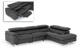 Divani Casa Maine - Modern Dark Grey Eco-Leather Right Facing Sectional Sofa with Recliner