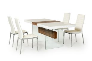 Modrest Sven Contemporary White & Walnut Floating Extendable Dining Table