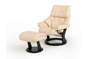 Modrest Swacci Modern Off-White Bonded Leather Recliner w/ Ottoman