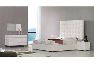 Eastern King Modrest Lyrica - White Leatherette Tall Headboard Bed