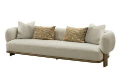 Divani Casa Optima - Mid-Century Modern Beige + Orange Fabric 4-Seater Sofa