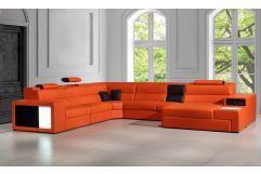 Divani Casa Polaris - Contemporary Orange Bonded Leather U Shaped Sectional Sofa with Lights