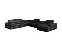 Divani Casa Pella - Modern Black Italian Bonded Leather U Shaped Sectional Sofa