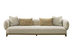 Divani Casa Optima - Mid-Century Modern Beige + Orange Fabric 4-Seater Sofa