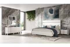 Modrest Cartier - Modern White Vegan Leather + Stainless Steel Bedroom Set