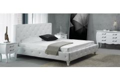 Monte Carlo Modern White Leatherette Transitional Platform Bed w/ Crystals