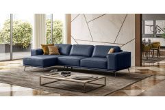 Lamod Italia Soho - Italian Left Facing Maya Blue Leather Sectional Sofa